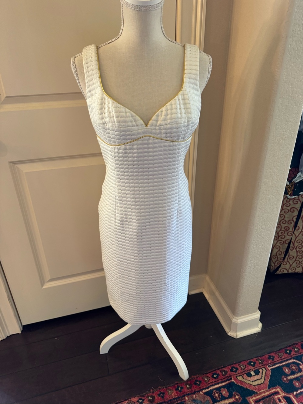 Kenneth Andersson White Sheath Dress with Gold Stitching